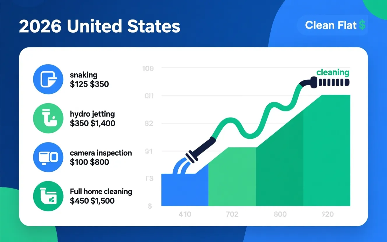 Infographic comparing drain cleaning methods and costs for 2026